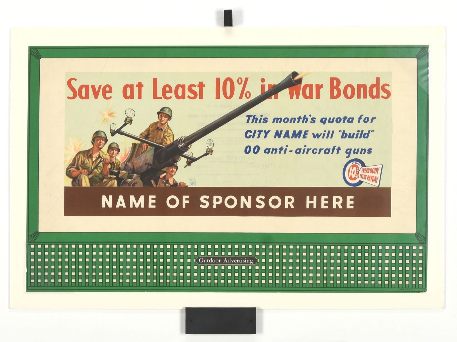 World War II 'Army Anti-Aircraft' War Bond Billboard Specimen (Treasury Design No. 16) (1 of 1)