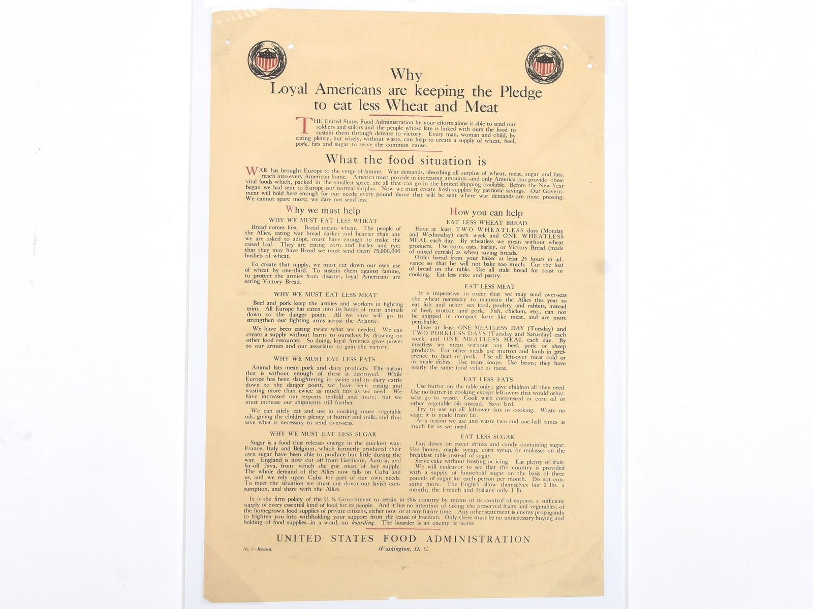 WWI US Food Administration Poster No. 7 - Revised: WWI US Food Administration Poster No. 7 - Revised Description: This is an official World War I propaganda poster issued by the United States Food Administration (USFA), Washington, D.C. Titled 'Why Lo