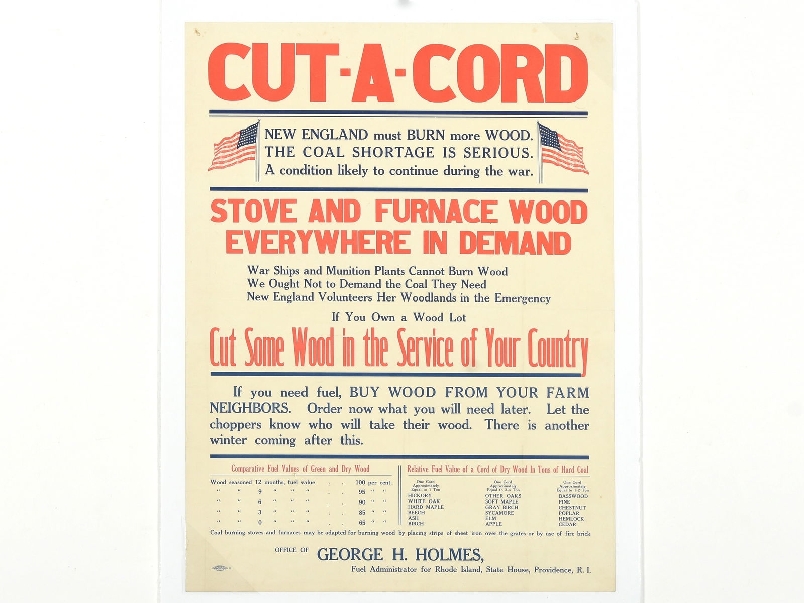 "Cut-A-Cord" WWI Rhode Island Fuel Conservation Poster (1 of 1)