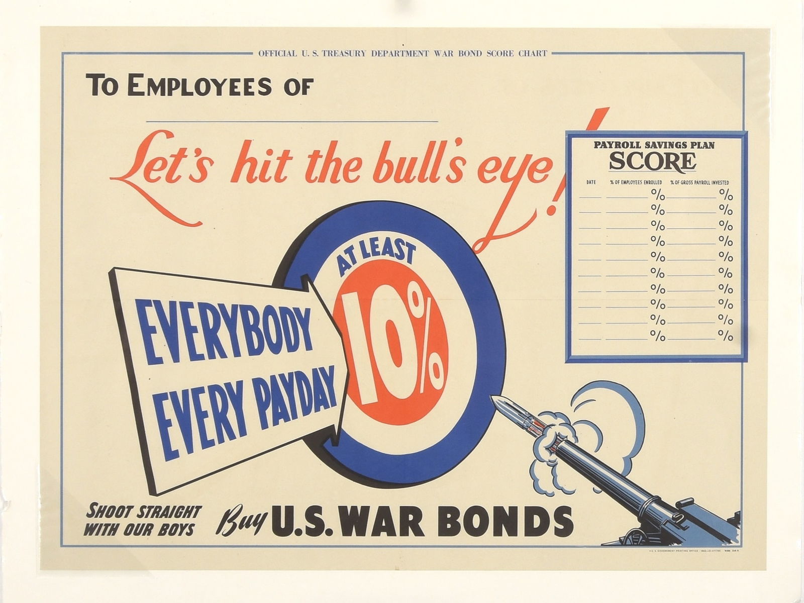 1942 Official U.S. Treasury Department War Bond Score Chart (1 of 1)