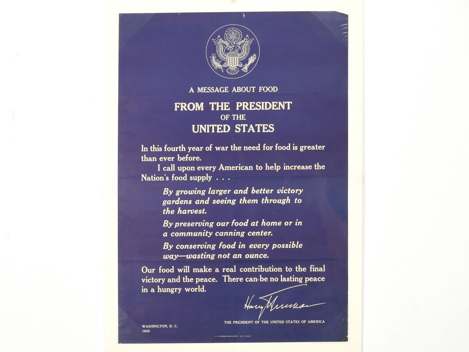 A Message About Food From the President of the United States (1945 Poster) (1 of 1)