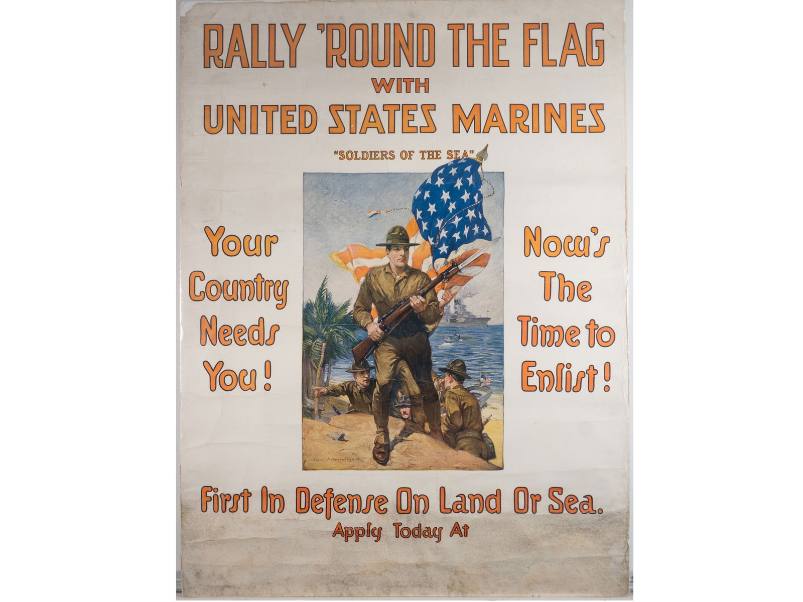 "Rally 'Round the Flag" Original WWI US Marines Recruiting Poster, by Sidney Riesenberg (1 of 1)