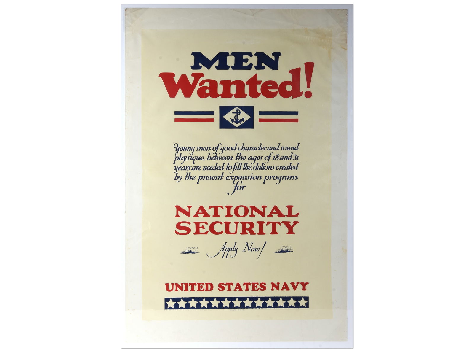 1941 U.S. Navy Recruitment Poster 'MEN Wanted! National Security' (1 of 1)
