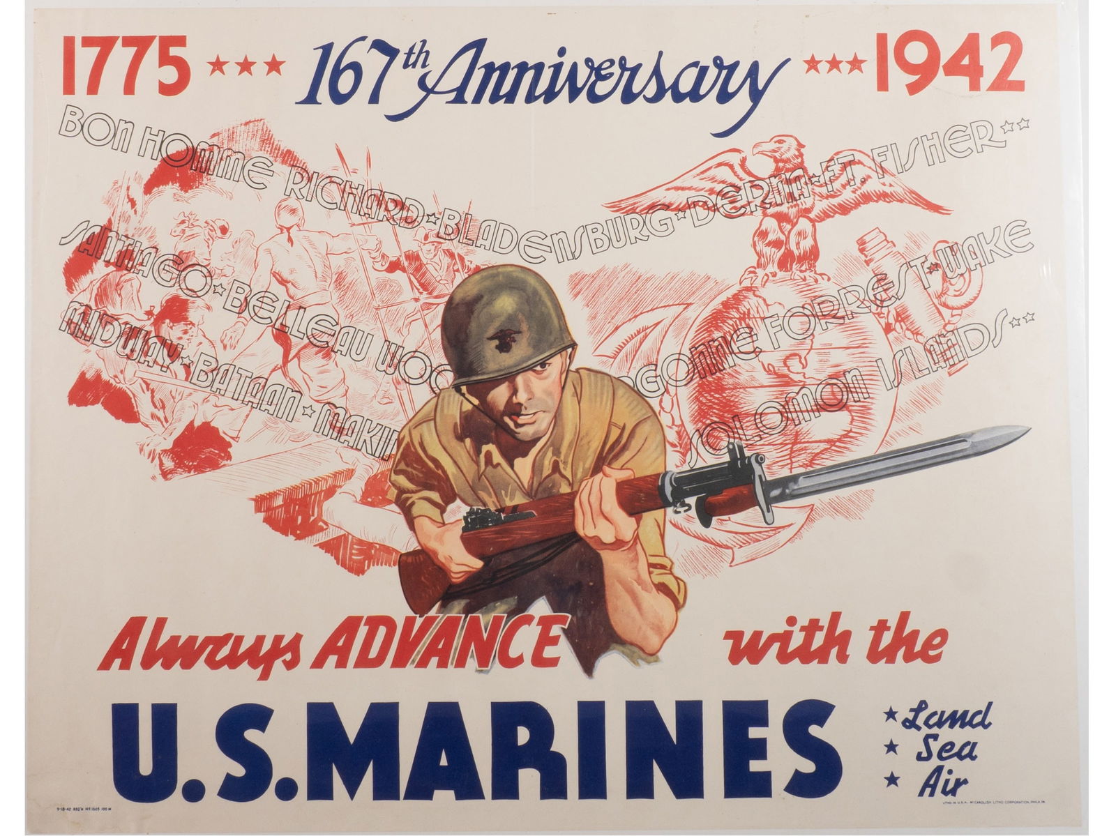 1942 U.S. Marine Corps 167th Anniversary Recruitment Poster (1 of 1)