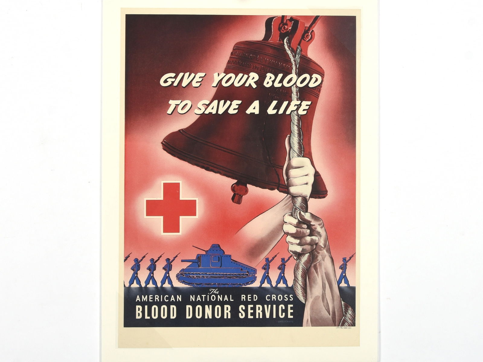 "Give Your Blood To Save A Life" American Red Cross Poster: "Give Your Blood To Save A Life" American Red Cross Poster Description: An original World War II era recruitment poster for the American National Red Cross Blood Donor Service. The artwork features a