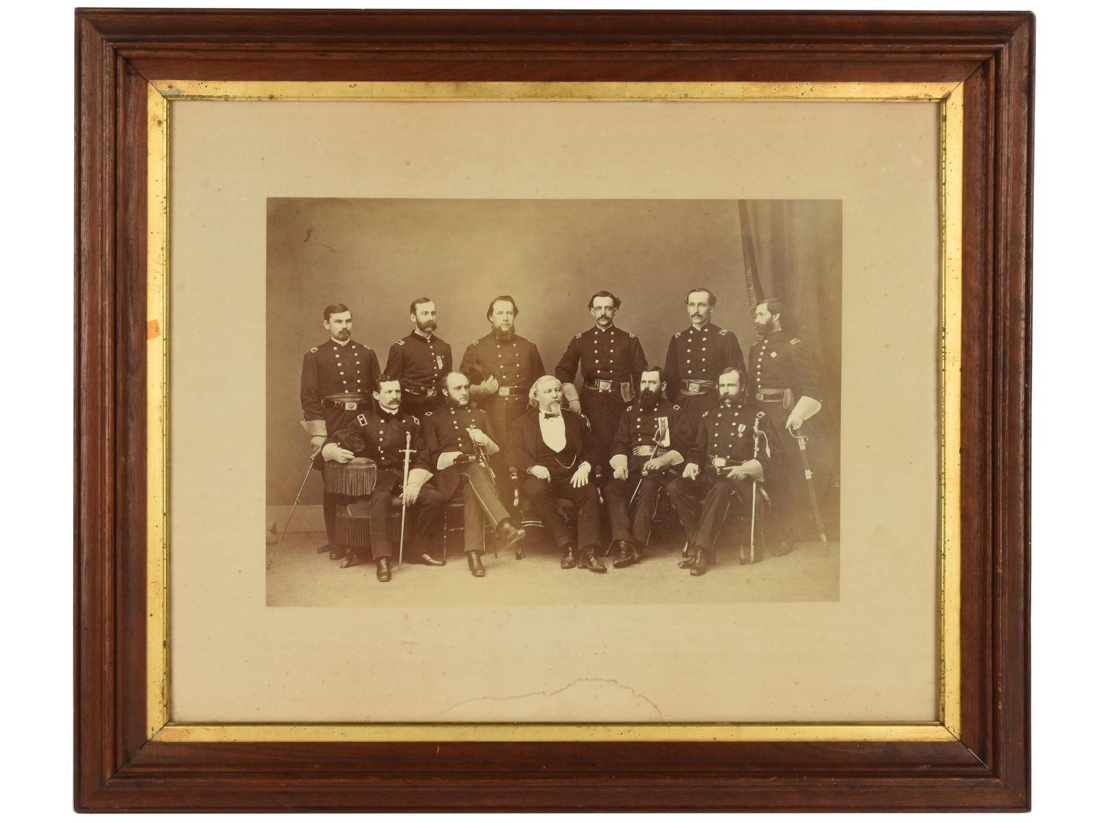 Framed Albumen Photograph Of Connecticut Governor Marshall Jewell and Staff: Framed Albumen Photograph Of Connecticut Governor Marshall Jewell and Staff 15" x 11.5" image of Marshall Jewell, the 44th and 46th governor of Connecticut surrounded by his staff. Jewell, born 1825,