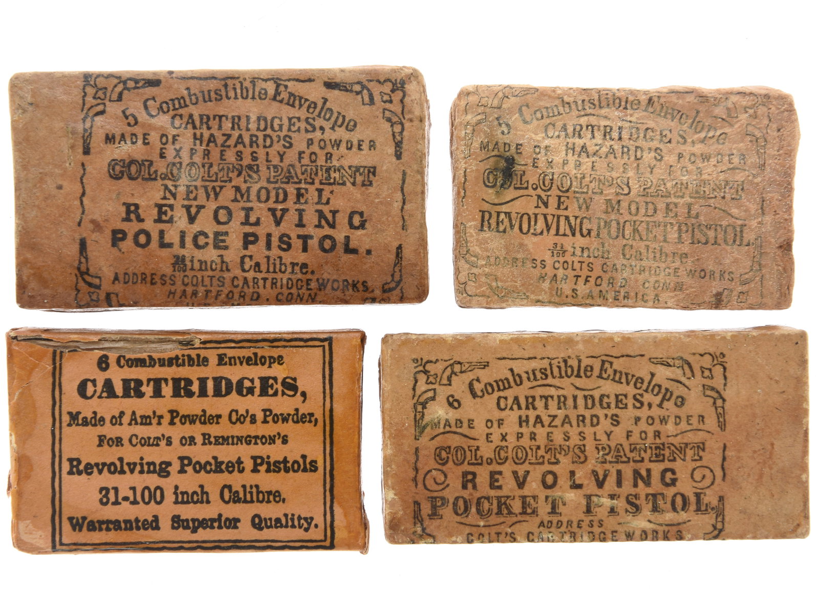 Lot of Four Ammunition Packets for Colt Pocket & Police Pistols, .31 and .36 Caliber (1 of 5)