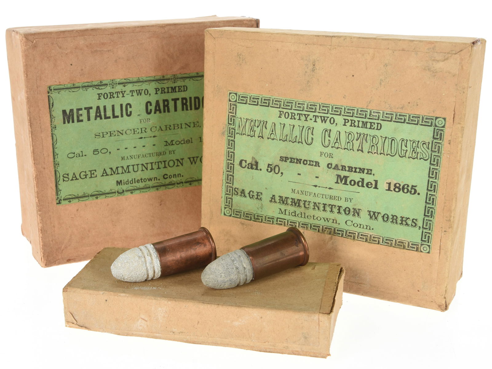 .50 Spencer Carbine Cartridges:Two Empty Sage Ammunition Works Cartons & Nine Rounds (1 of 10)