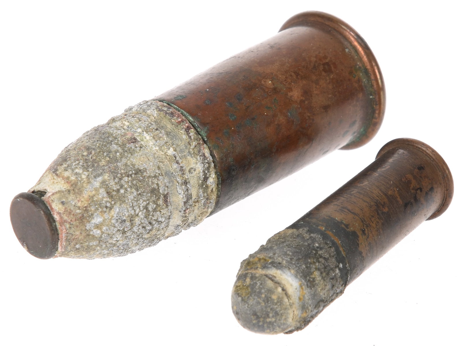 Experimental Explosive Bullet Cartridges .56-52 Spencer & .32 Long Rimfire: Experimental Explosive Bullet Cartridges .56-52 Spencer & .32 Long Rimfire. Offered is a small but unusual display group of two metallic cartridges fitted with what are identified as “explosive&rdqu