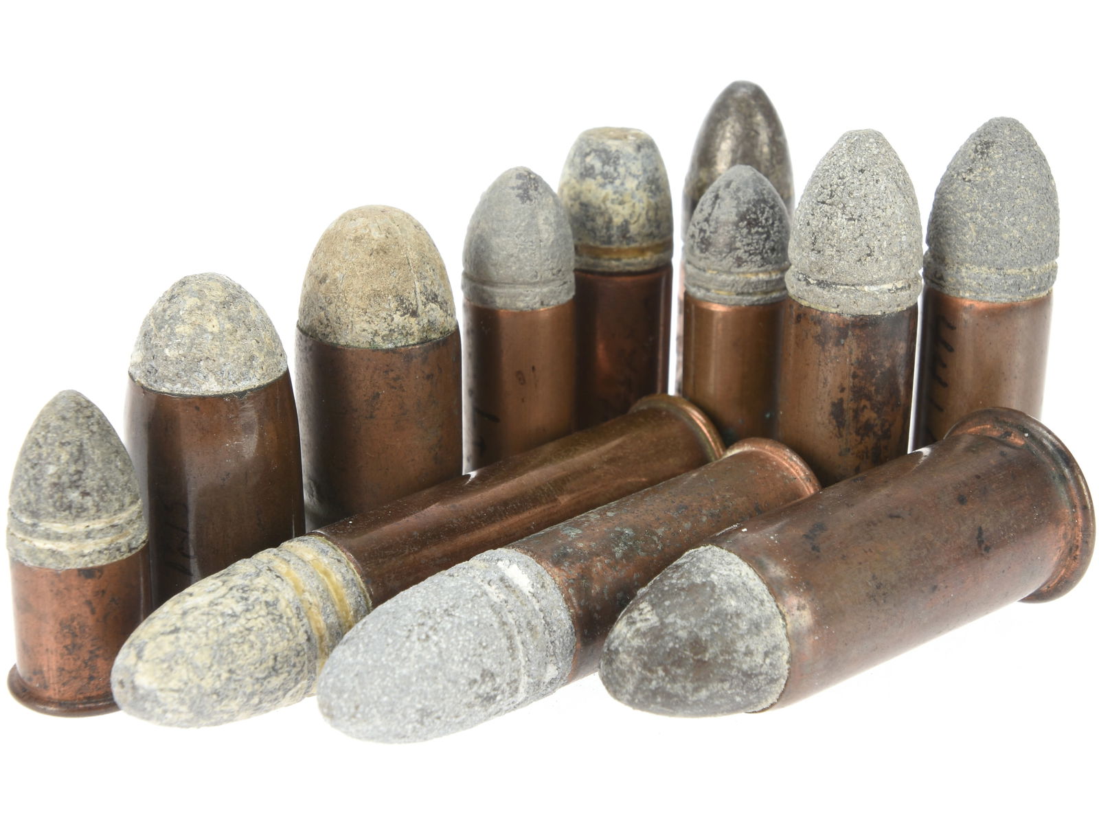 Civil War And Frontier Era Metallic Cartridge Assortment, 12 Pieces: Civil War And Frontier Era Metallic Cartridge Assortment, 12 Pieces A mixed lot of early metallic cartridges, primarily rimfire and internally primed types, including examples identified as .50 Reming