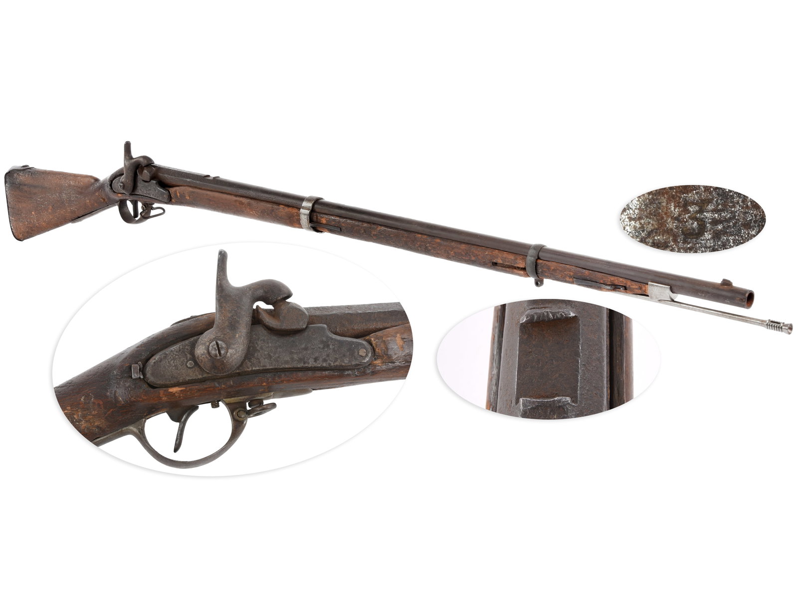 Relic Composite Austrian Lorenz Rifle Musket: Relic Composite Austrian Lorenz Rifle Musket. .56 caliber. 37.25” barrel. S/N: None. Bright finish, iron furniture, beechwood stock. Single shot percussion ignition rifle in relic condition with