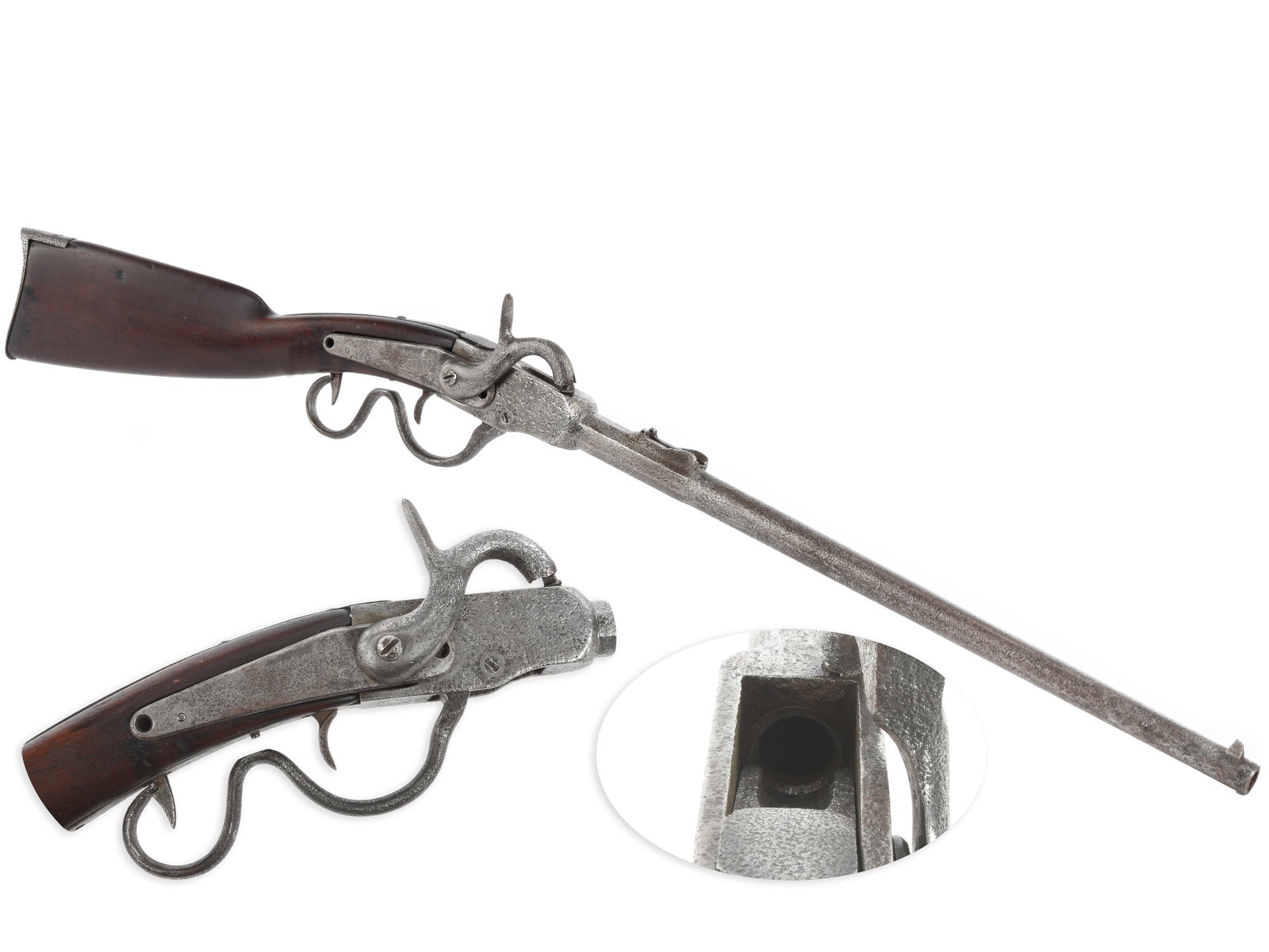 Relic Condition Gwyn & Campbell Carbine: Relic Condition Gwyn & Campbell Carbine. .50 caliber. 20” barrel. S/N: 2679. No finish, iron mountings, walnut buttstock. Single shot dropping block percussion breechloading carbine that was app