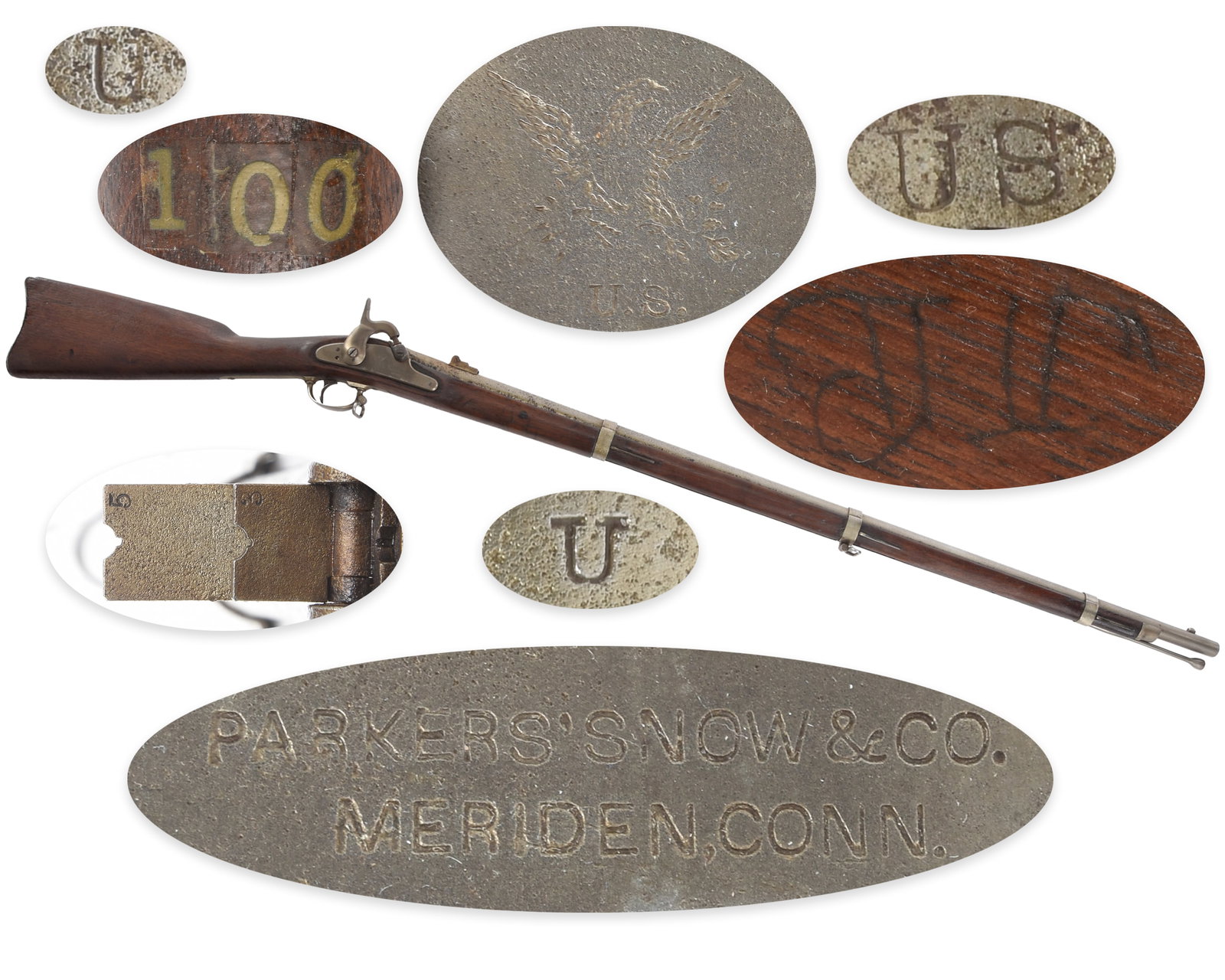 US Model 1861 Contract Rifle Musket by Parker's, Snow & Co.: US Model 1861 Contract Rifle Musket by Parker's, Snow & Co. .60 caliber. 40” barrel. S/N: None. Bright finish, iron mountings, walnut stock. Single shot percussion muzzleloading rifle musket wit