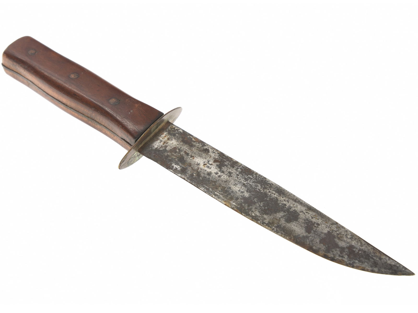 Civil War 'Richmond Style' Camp Knife: Civil War 'Richmond Style' Camp Knife. 11" overall, with 6-1'2" clip point blade full tang blade that was likely fashioned from a saw blade, as it is just under 2mm (~.06 inch) thick. Hilt has a simpl