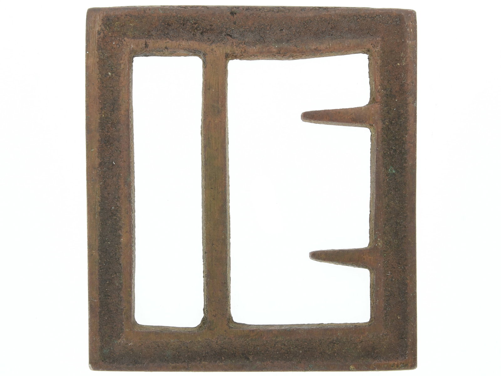 Civil War Confederate 'Georgia' Hollow-Back Frame Buckle: Civil War Confederate 'Georgia' Hollow-Back Frame Buckle. 2-3/8" x 2-5/8", nice example of the fixed tongue frame buckle typically associated by collectors with Georgia troops in particular, but were