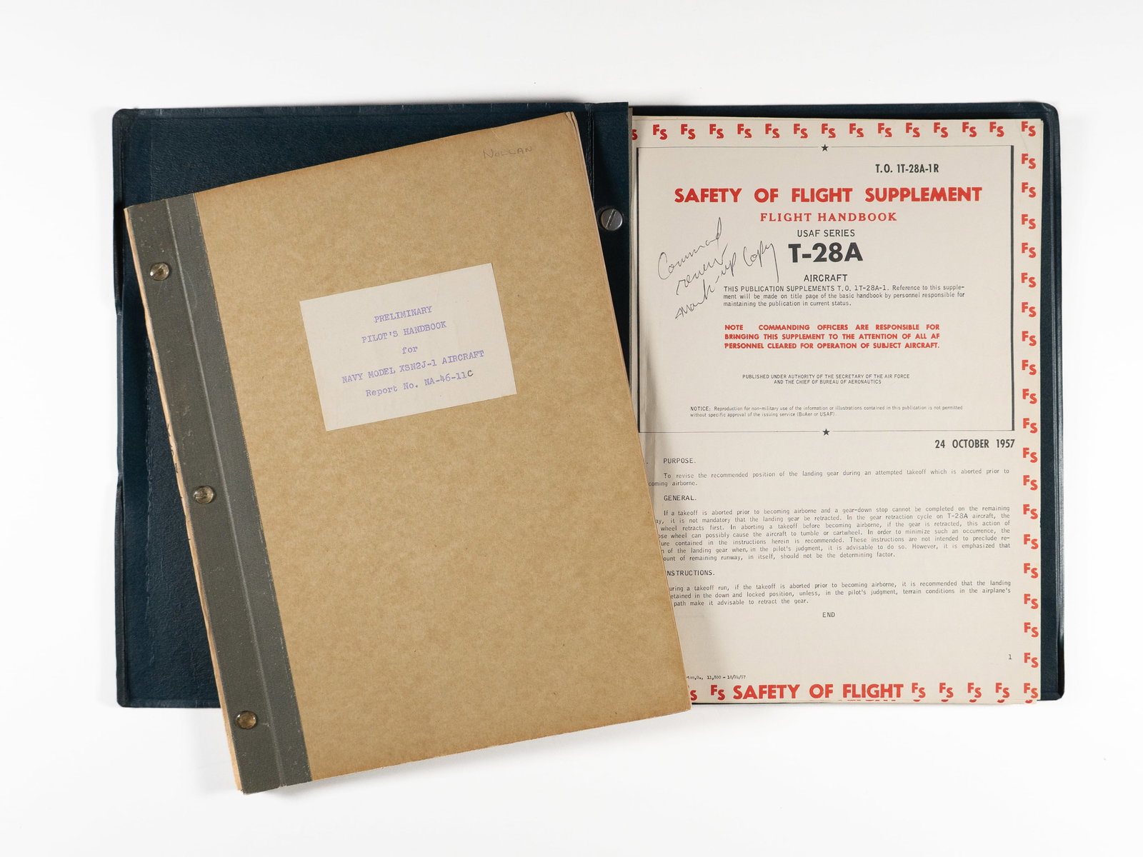 North American Aviation XSN2J-1 Prototype and T-28A Trojan Flight Handbooks: North American Aviation XSN2J-1 Prototype and T-28A Trojan Flight Handbooks This lot represents a historically significant technical archive documenting the "missing link" in the evolution of
