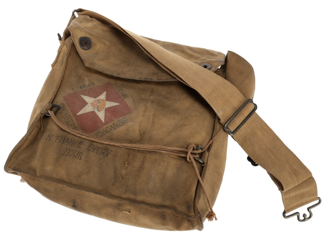 WWI 6th Marine Regiment Painted Gas Mask Bag: I Need Thee In France Every Hour (1 of 8)