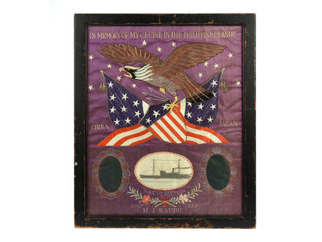 USS Henderson 1922 Philippine Cruise Memorial Silk Trapunto (1 of 1)
