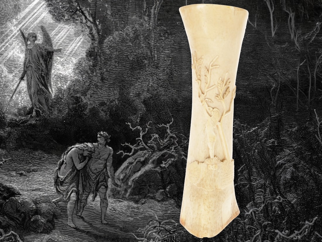 Eve and the Serpent Allegorical Motif Detained Enemy Alien WWI Prison Camp Bone Art (1 of 7)