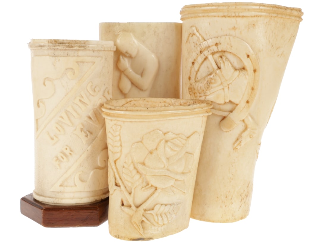 UK WWI Detained Enemy Alien Prison Camp Bone Art: Lot of Four: UK WWI Detained Enemy Alien Prison Camp Bone Art: Lot of Four Four examples; first is 10cm tall and features a nude figure clutching a shoulder. Second is 9cm tall, on a fitted wood base, with a nice 