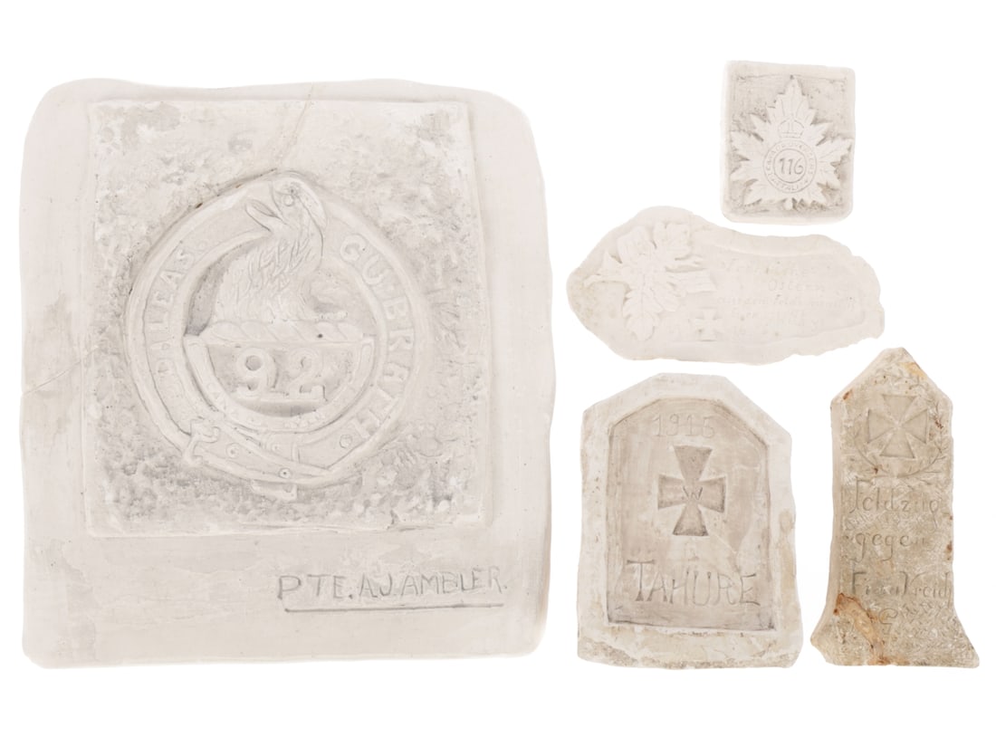 WWI Soldiers' Chalk Carvings: WWI Soldiers' Chalk Carvings Four original pieces carved from local chalk, one reproduction. This form of art from the war is the truest example of "Trench Art" as the material was available in abunda