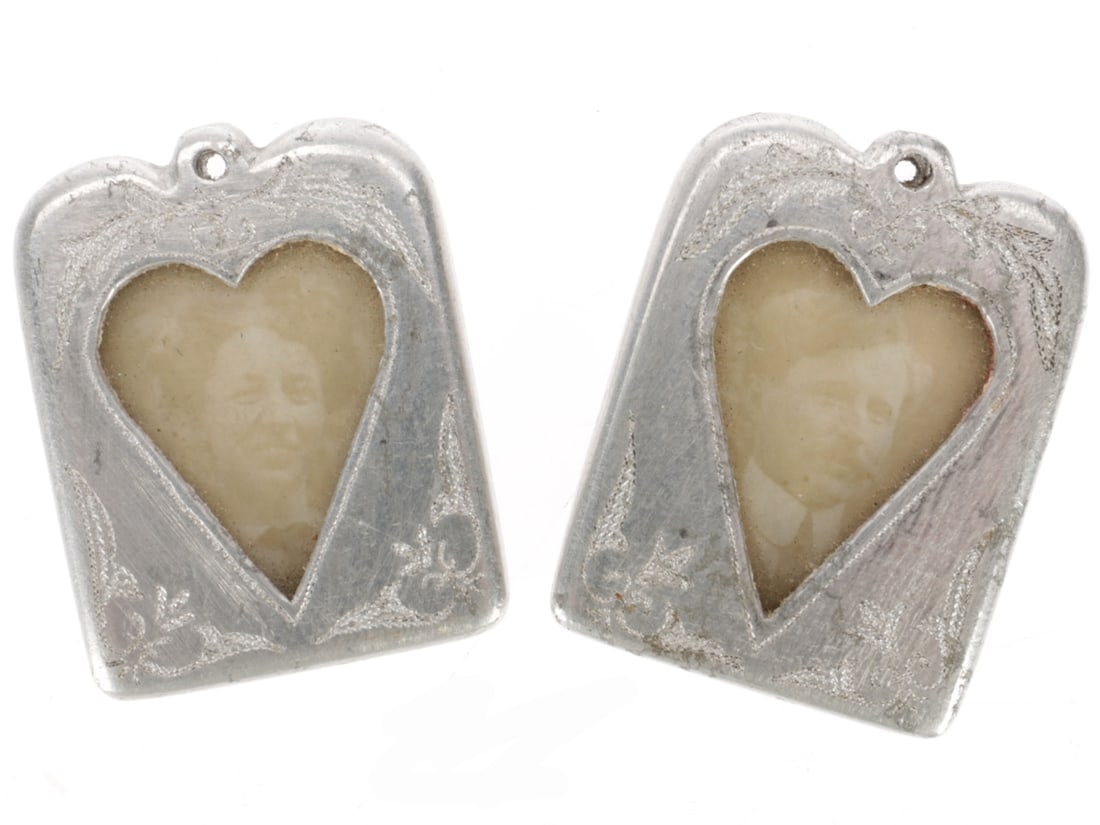 Pair of WWI Trench Art Photo Pendants (1 of 2)