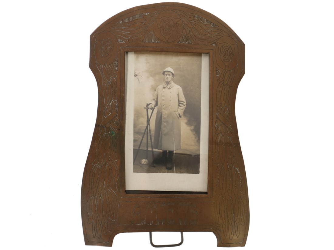 Brass "Amiens" Frame with French Soldier RPPC (1 of 2)