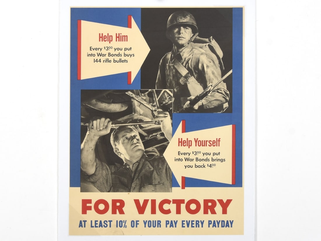 Help Him... Help Yourself... For Victory (War Bonds Poster): Help Him... Help Yourself... For Victory (War Bonds Poster) Description: This iconic World War II propaganda poster was issued by the U.S. Treasury Department in 1943 to promote the Payroll Savings Pl