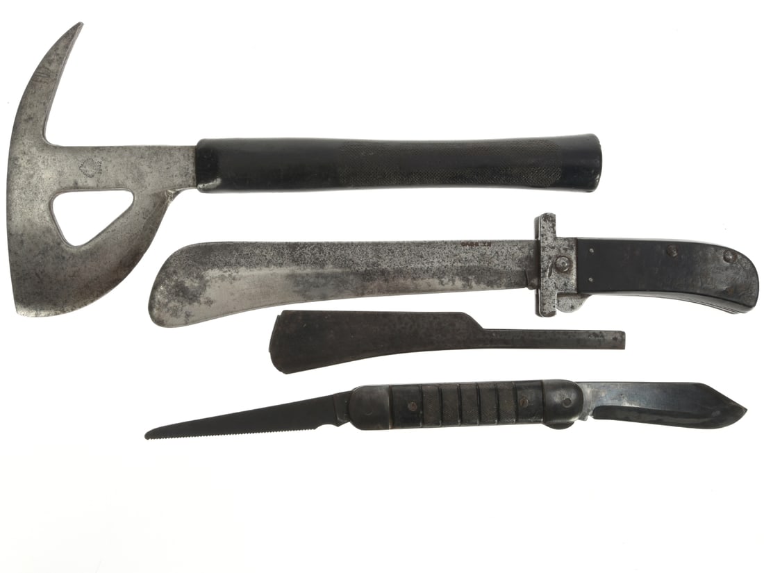 WWII AAF Survival Tool Lot - Folding Knife, Folding Machete and Escape Axe (1 of 8)