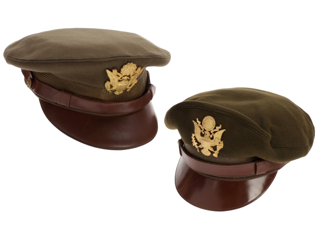Lot of Two WWII US Army Officer Service Dress Visor Caps (1 of 13)