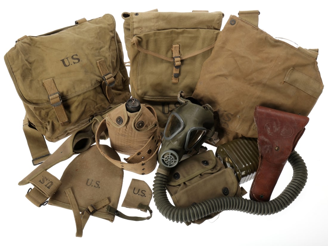 WWII US Army Field Gear Lot Including Shovel Cover, .45 Holster, Pack, Musette Bag, etc. (1 of 20)
