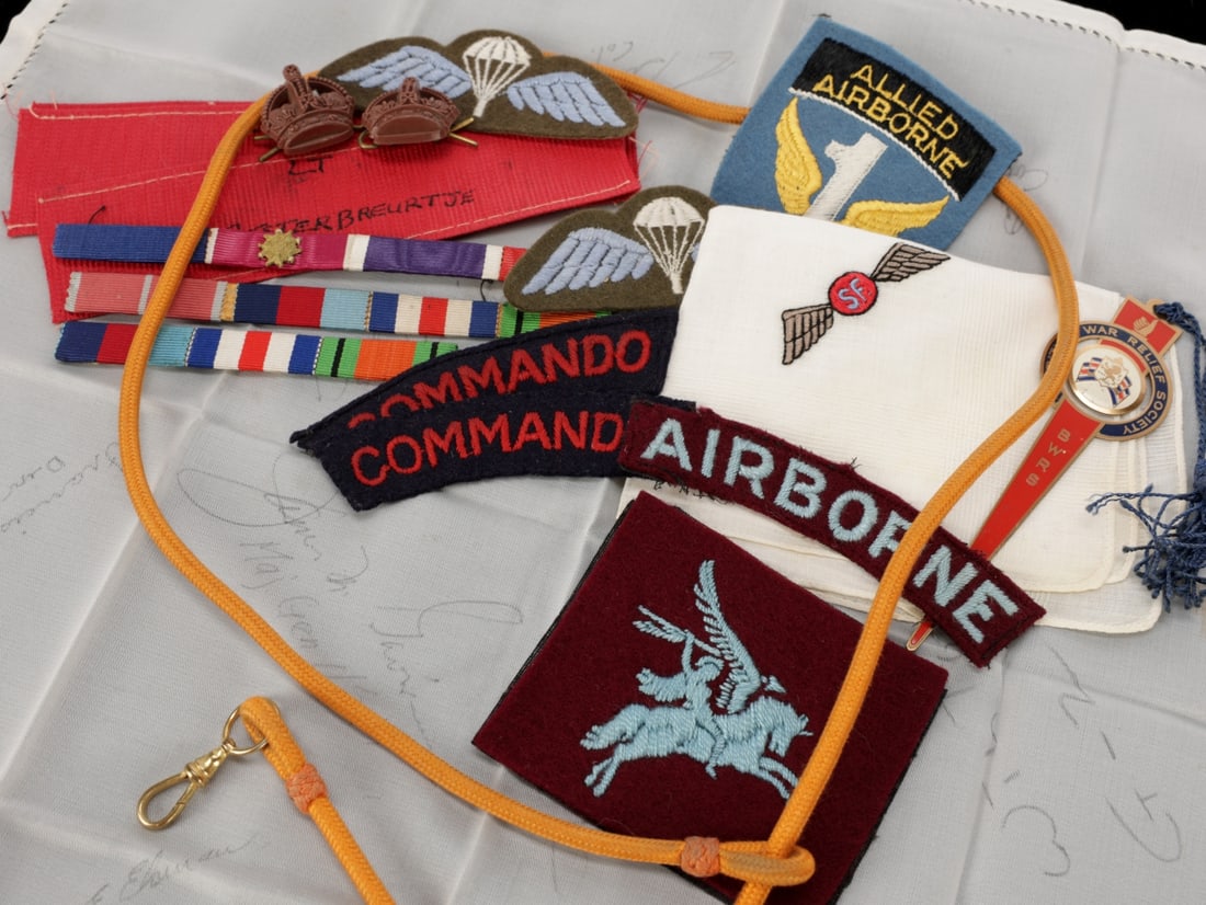 WWII Souvenirs of Jedburgh Arie Bestebreurtje: 82nd Division General Gavin Autographed Handkerchief (1 of 15)