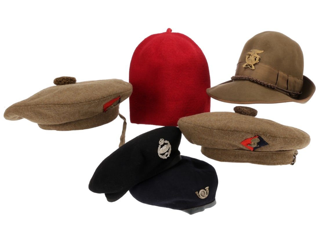 WWII British, French, and Italian Headgear Lot: Six War Souvenirs of a US 1st Division Officer (1 of 12)
