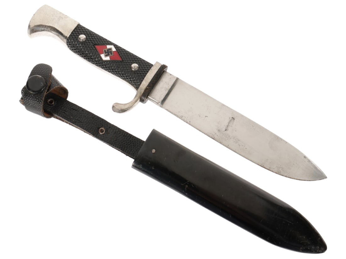 Hitler Youth Knife: Karl Bocker: Hitler Youth Knife: Karl Bocker. Late period RZM marked HJ knife without motto, blade is bright with a few minor blemishes and scabbard marks; ricasso has RZM M7/45/41 maker marking of Solingen maker