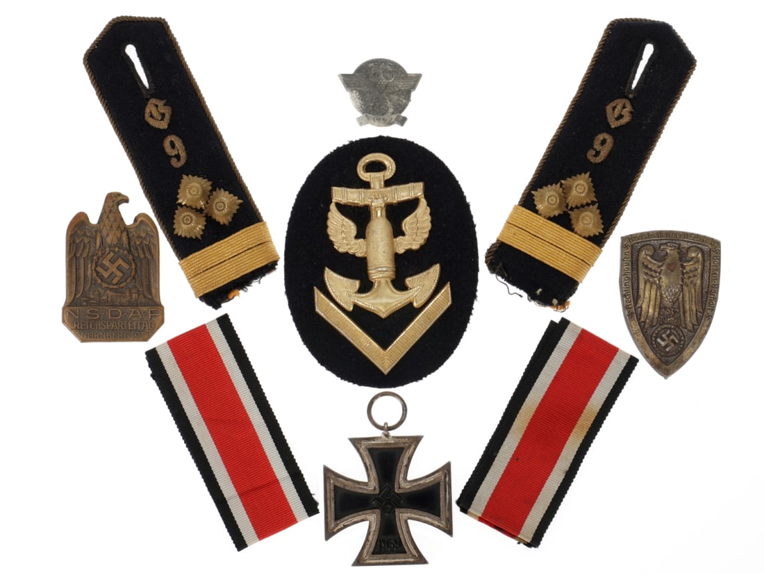 WWII German Souvenirs of a 507th Airborne Veteran: 1939 Iron Cross, NPEA Shoulder Straps, etc.: WWII German Souvenirs of a 507th Airborne Veteran: 1939 Iron Cross, NPEA Shoulder Straps, etc. Includes a nice 1939 Iron Cross 2nd Class with several lengths of ribbon, several tinnies, a Kriegsmarine