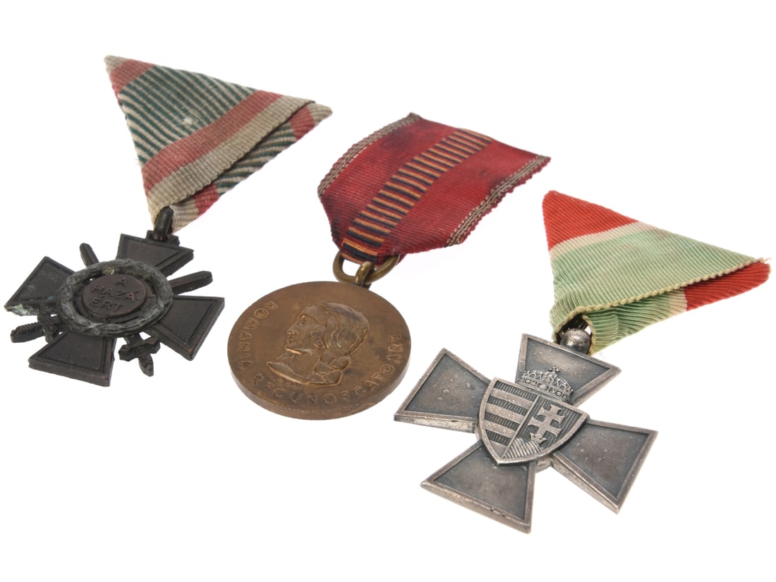 Romanian Crusade Against Communism Medal And Two Hungarian Service Cross Medals, c. 1940-1942 (1 of 3)