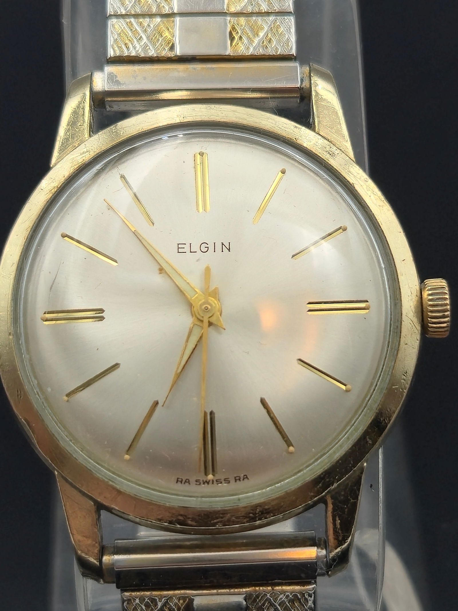 Vintage ELGIN Men's WRISTWATCH "RA Swiss RA" 10KT Gold Plated Bezel (1 of 8)