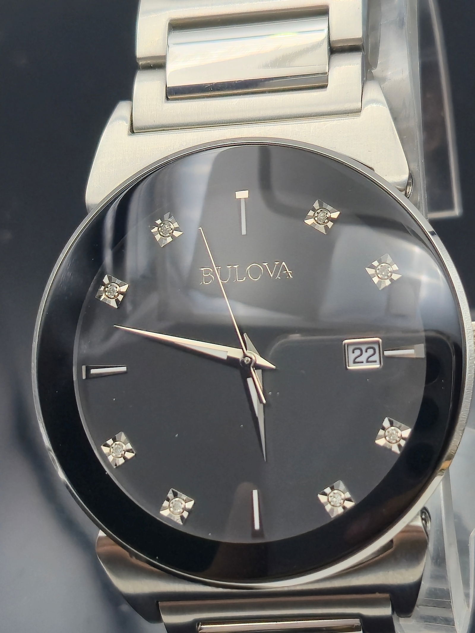 Bulova Diamond Accent Stainless Steel Bracelet Men's Watch 41mm 96D121 (1 of 10)