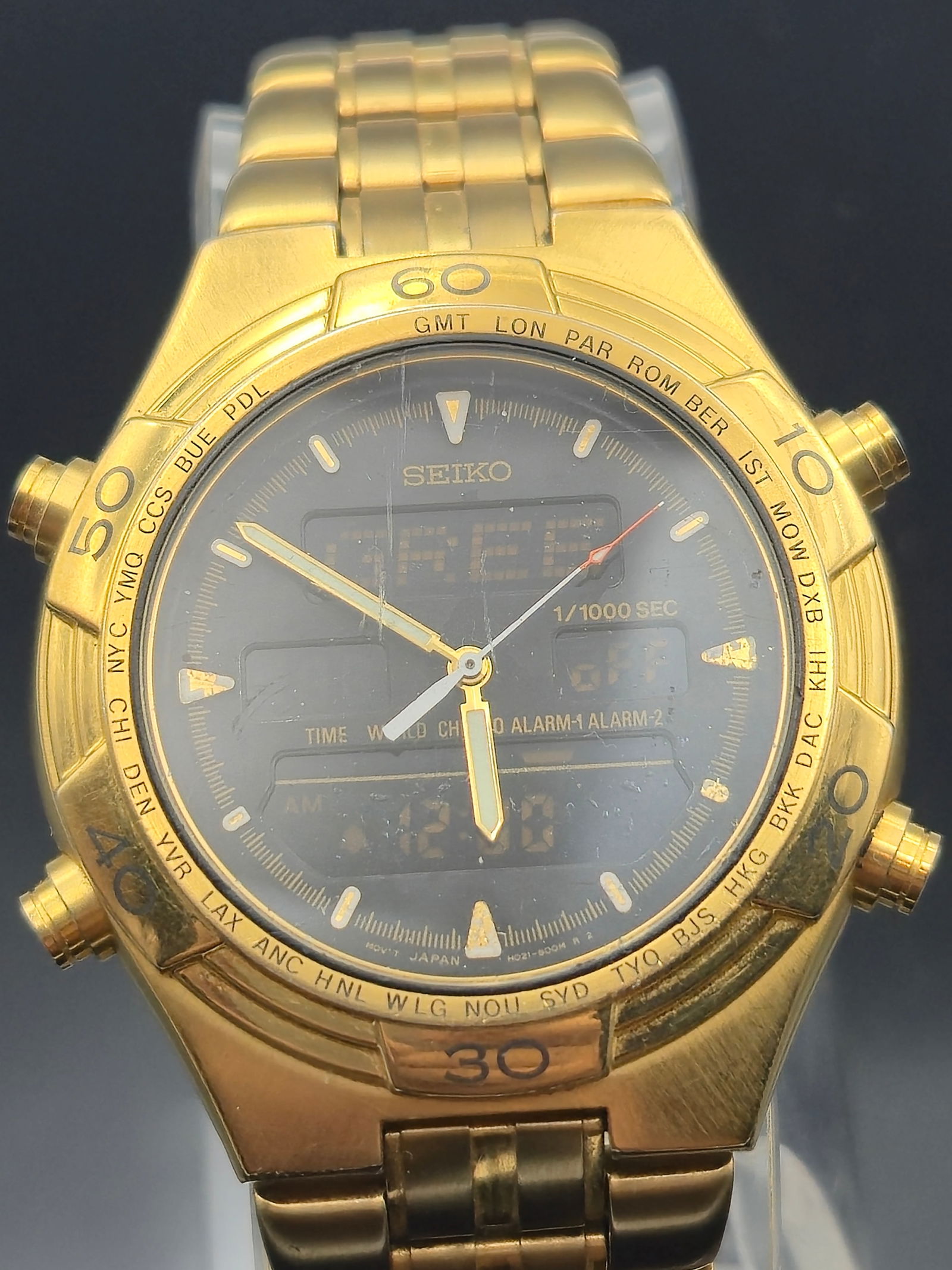 Seiko H021-8018 Analog-Digital World Time Chronograph – Gold Tone (1 of 9)