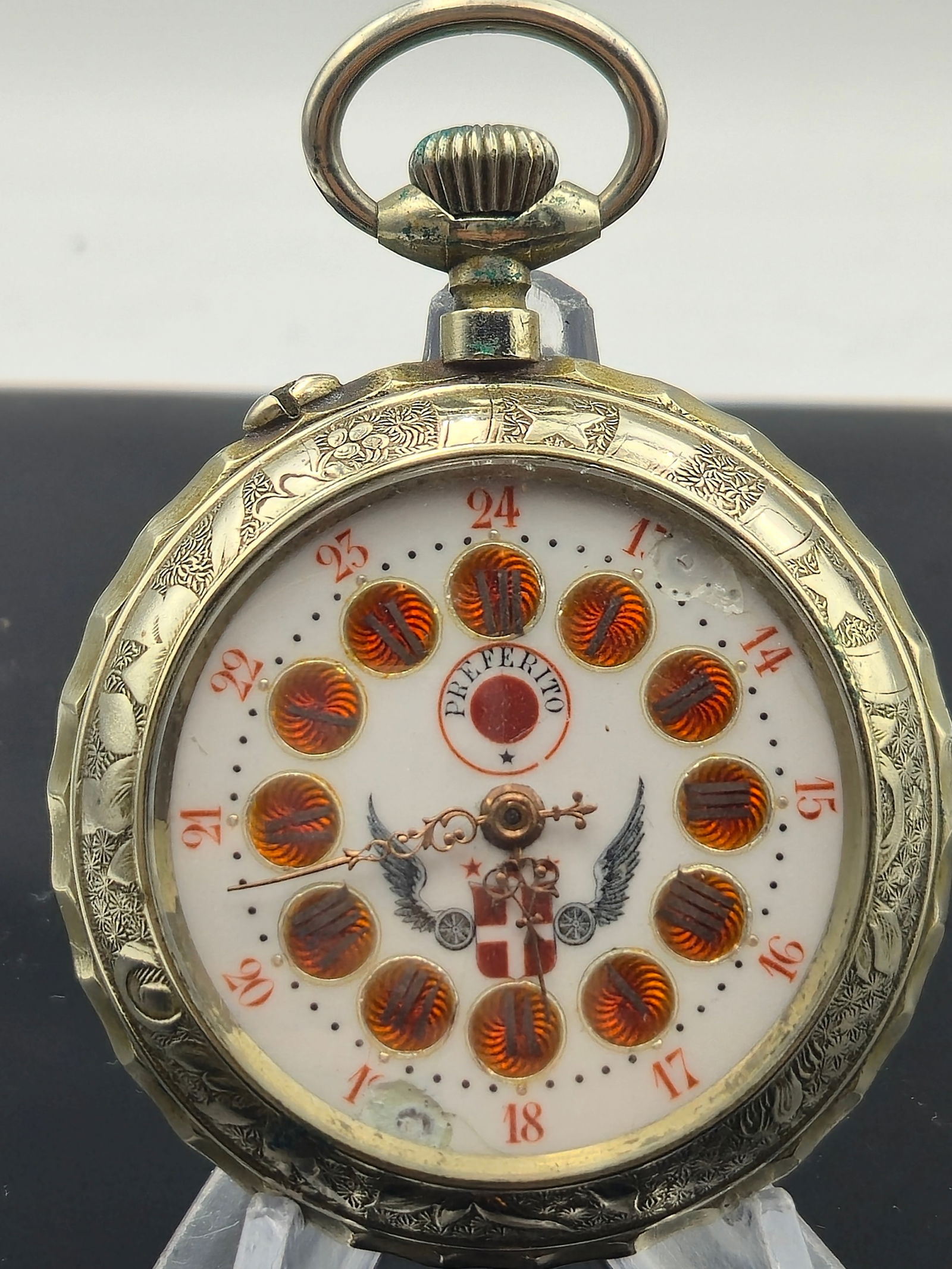 1900 Silver "Preferito" 24-Hour Pocket Watch – Repassée Movement, Ornate Dial & Case (1 of 9)