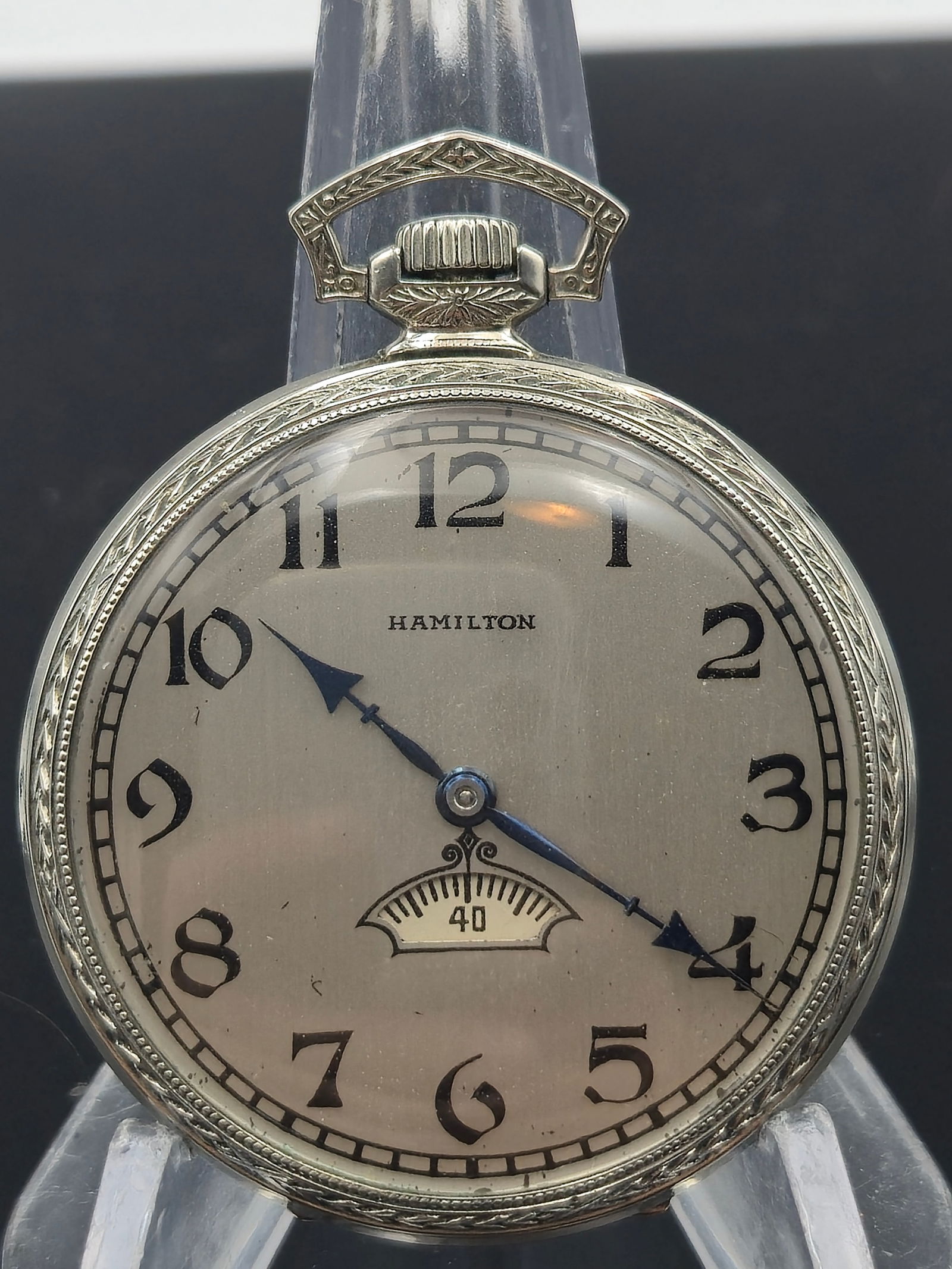Hamilton Pocket Watch | Grade 917 | 17 Jewels | 14K White Gold Art Deco Secometer | Circa 1940 (1 of 10)