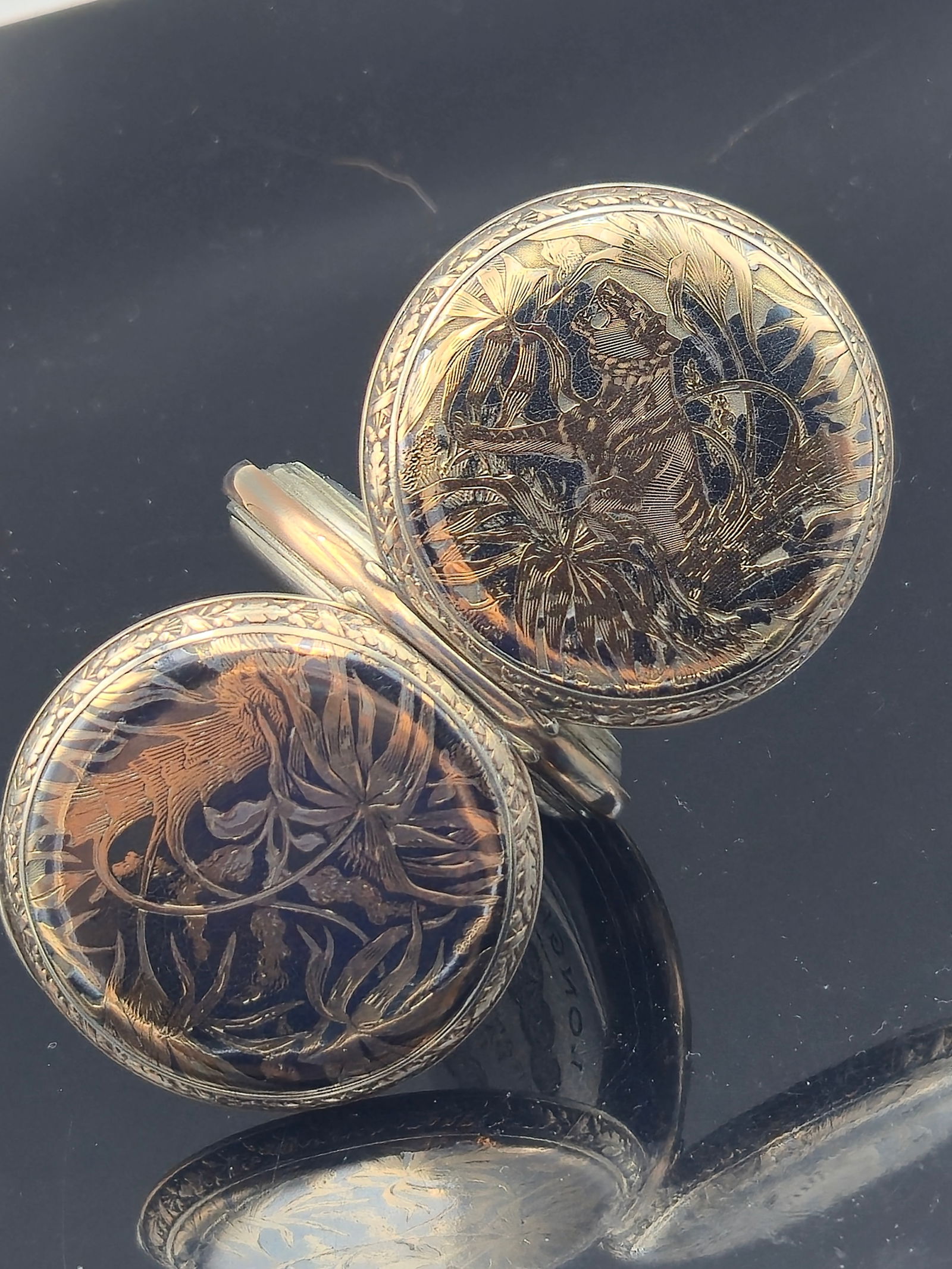 1900s Longines 800 Silver Hunter Pocket Watch Roman Dial Paris Grand Prix Case Tiger Enamel case (1 of 15)