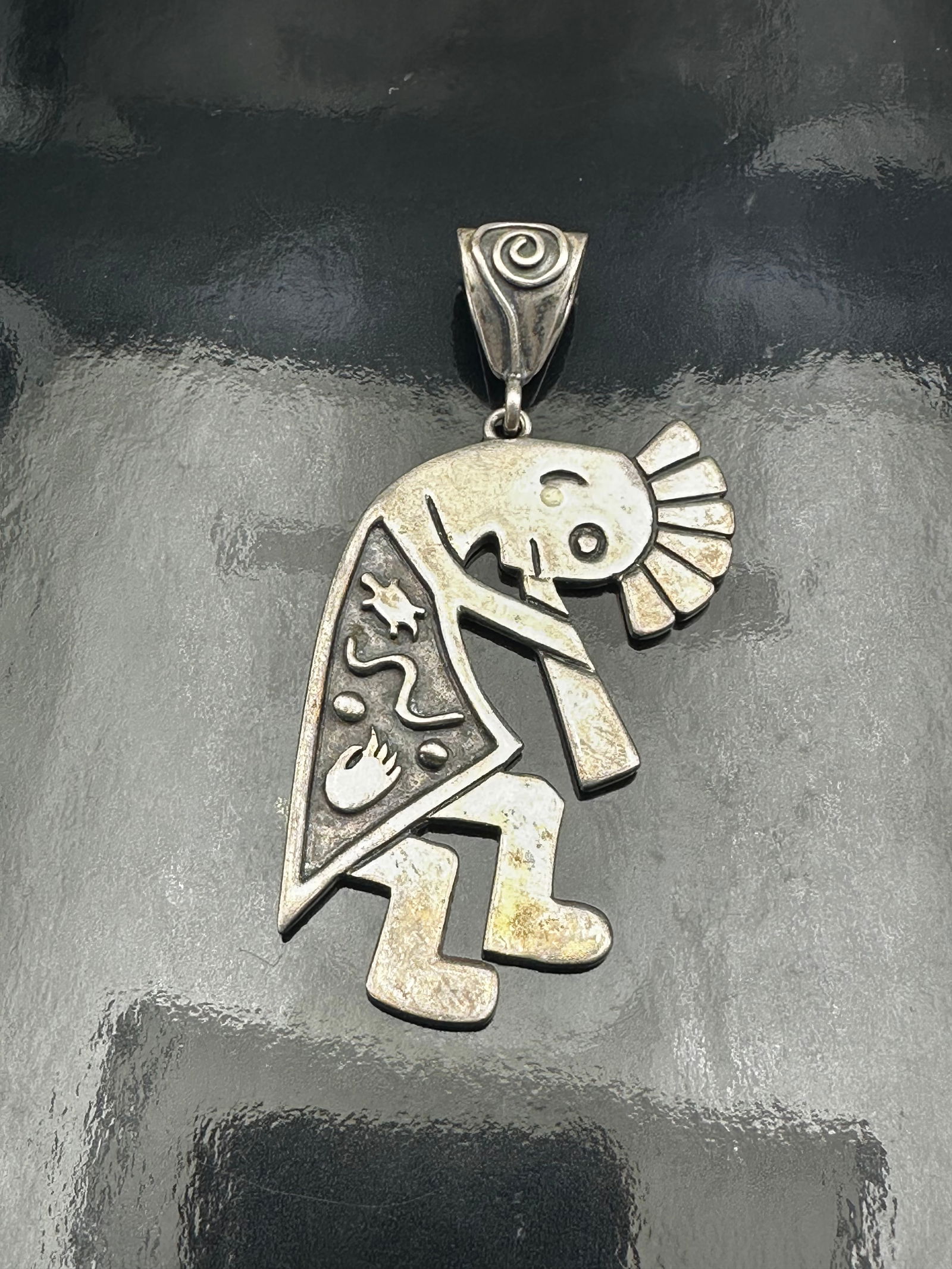 Vintage Sterling Silver Kokopelli Pendant with Southwestern Motifs (1 of 12)