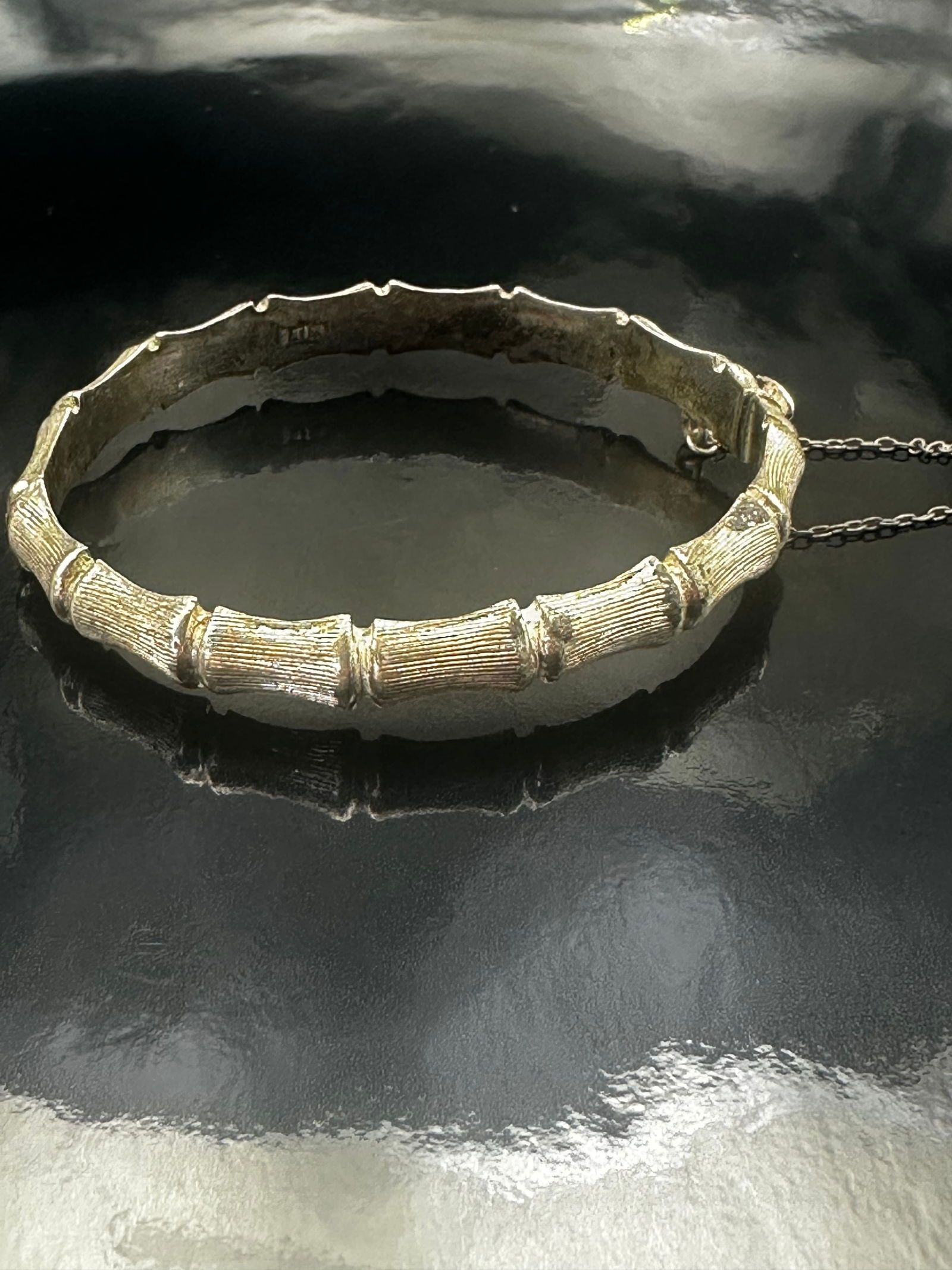 Vintage Sterling Silver Bamboo Bangle Bracelet by CRS B&J W – Safety Chain – Signe (1 of 10)