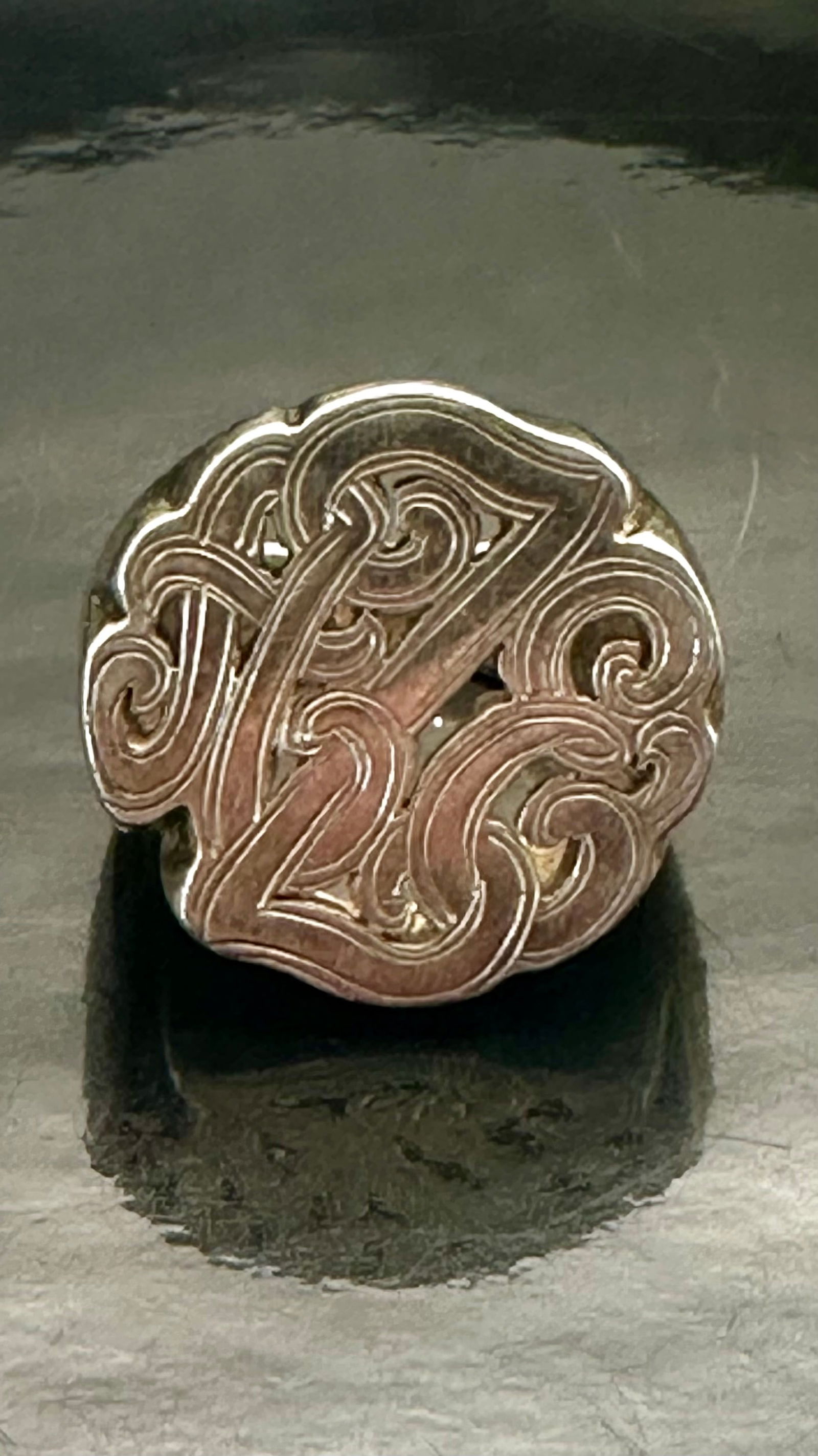 Vintage Monogrammed Sterling Silver Signet Ring – Intricate Scrollwork Design (1 of 10)