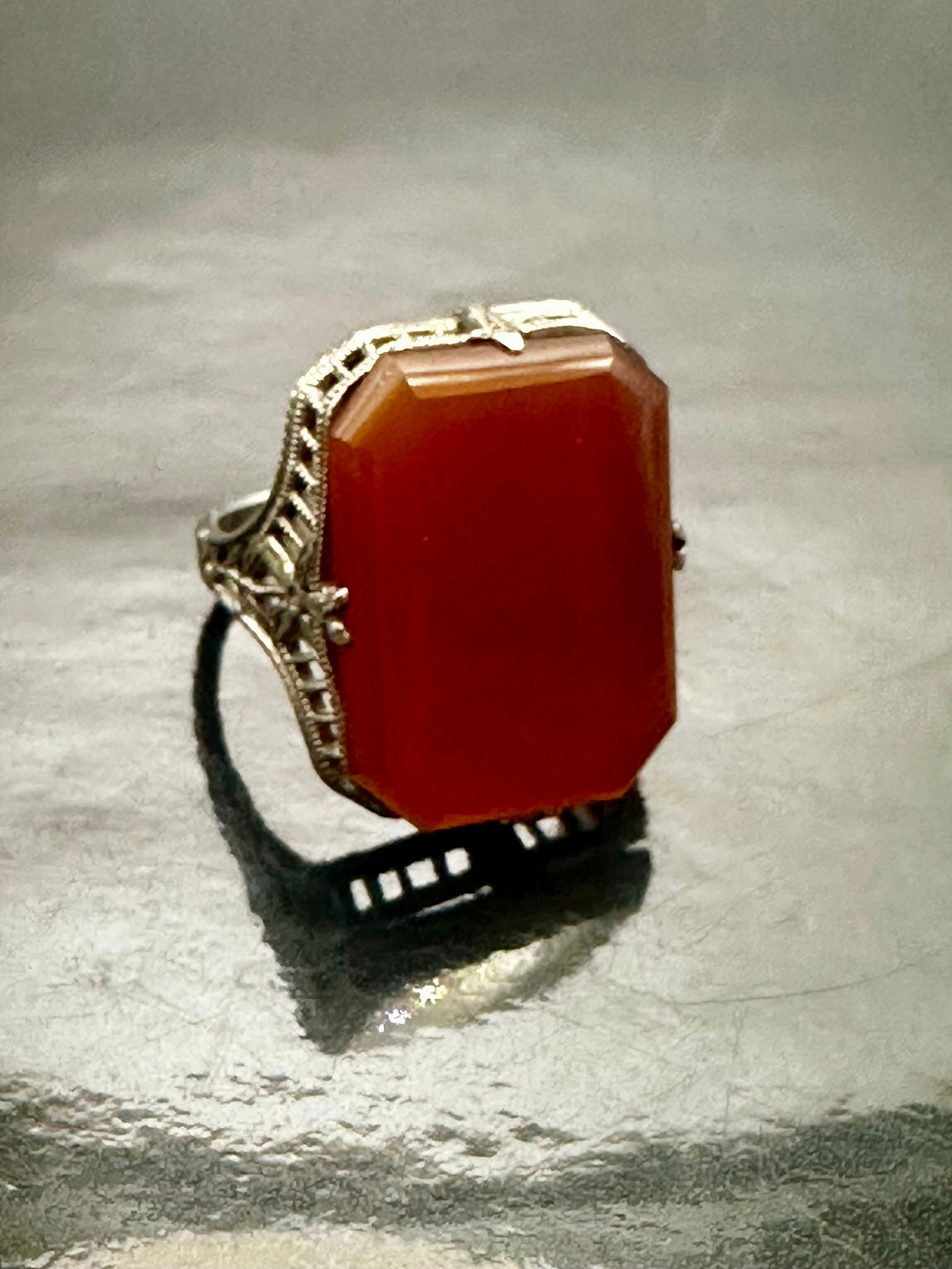 Antique Art Deco Carnelian Ring in Sterling Silver Filigree Setting (1 of 10)