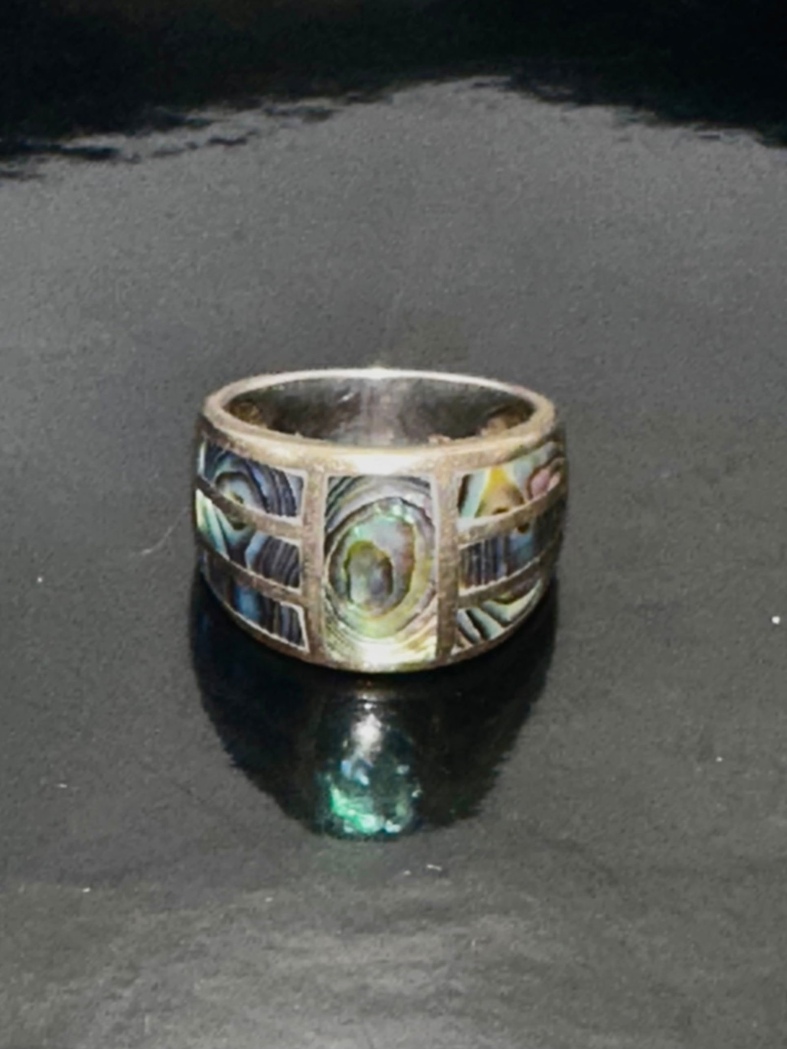 Vintage Sterling Silver and Abalone Inlay Ring – Signed (1 of 10)