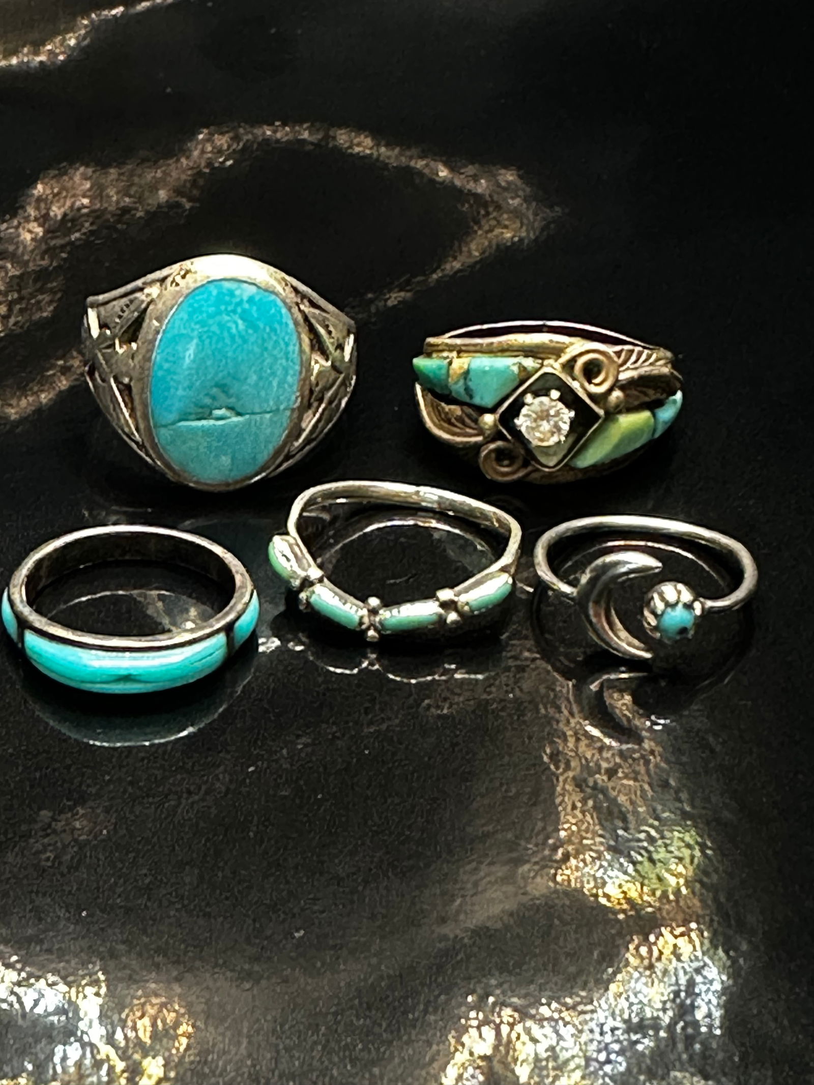 Vintage Southwestern Sterling Silver & Turquoise Ring Lot – 5 Pieces (1 of 17)