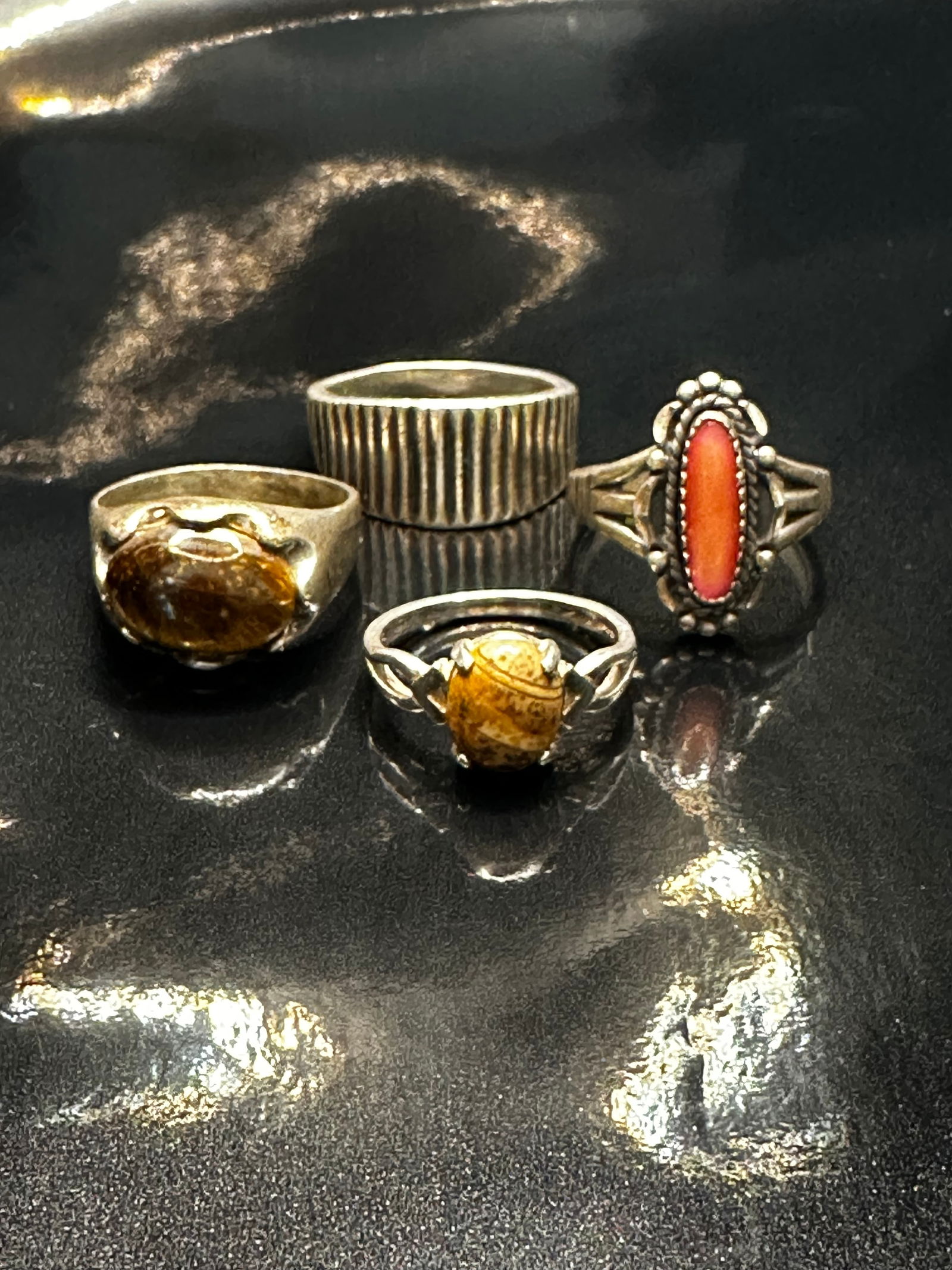 Vintage Sterling Silver & Gemstone Ring Lot – 5 Pieces Including Coral & Jasper (1 of 19)