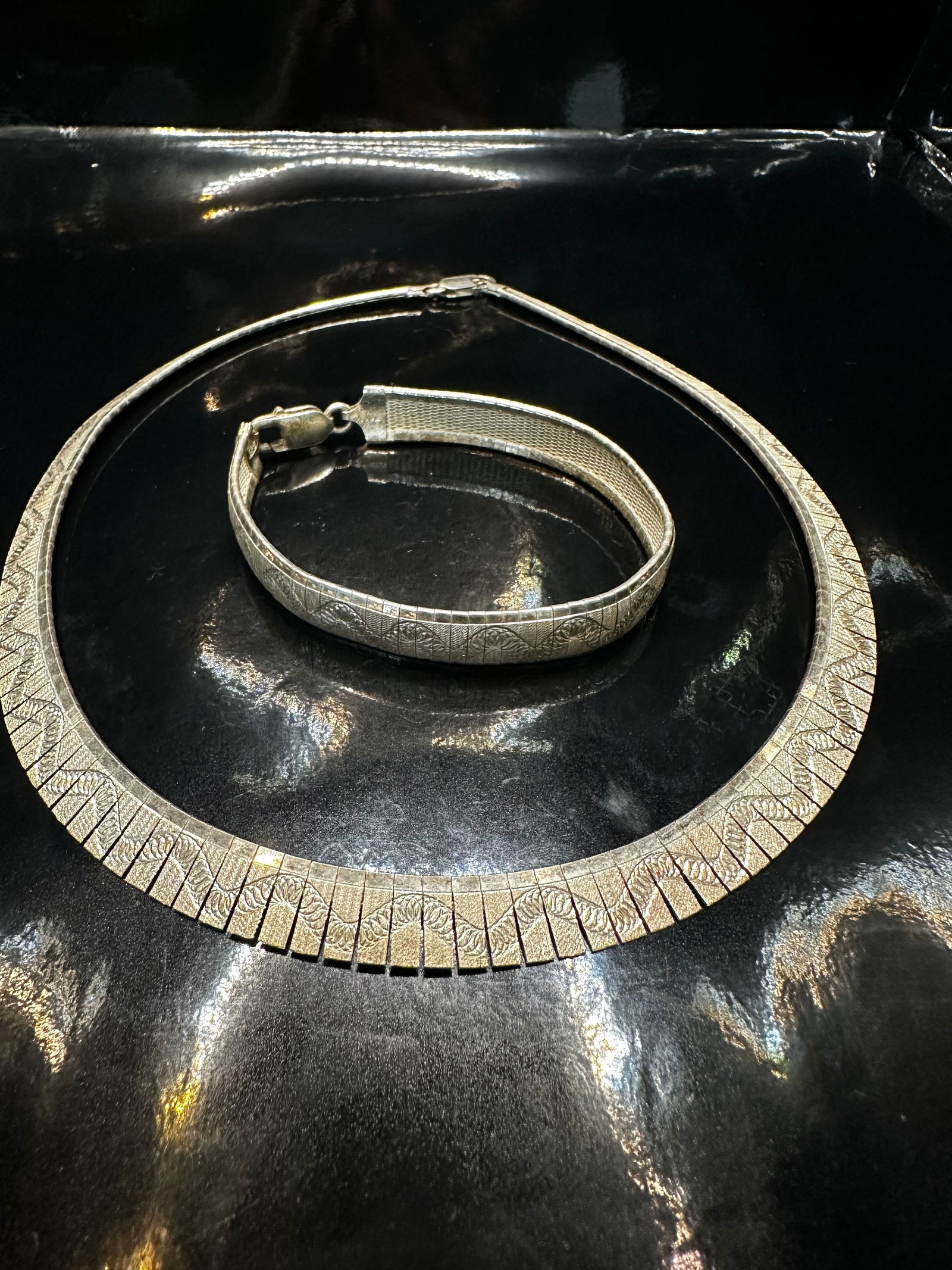 Vintage Sterling Silver Collar Necklace & Bracelet Set Signed GM (1 of 11)